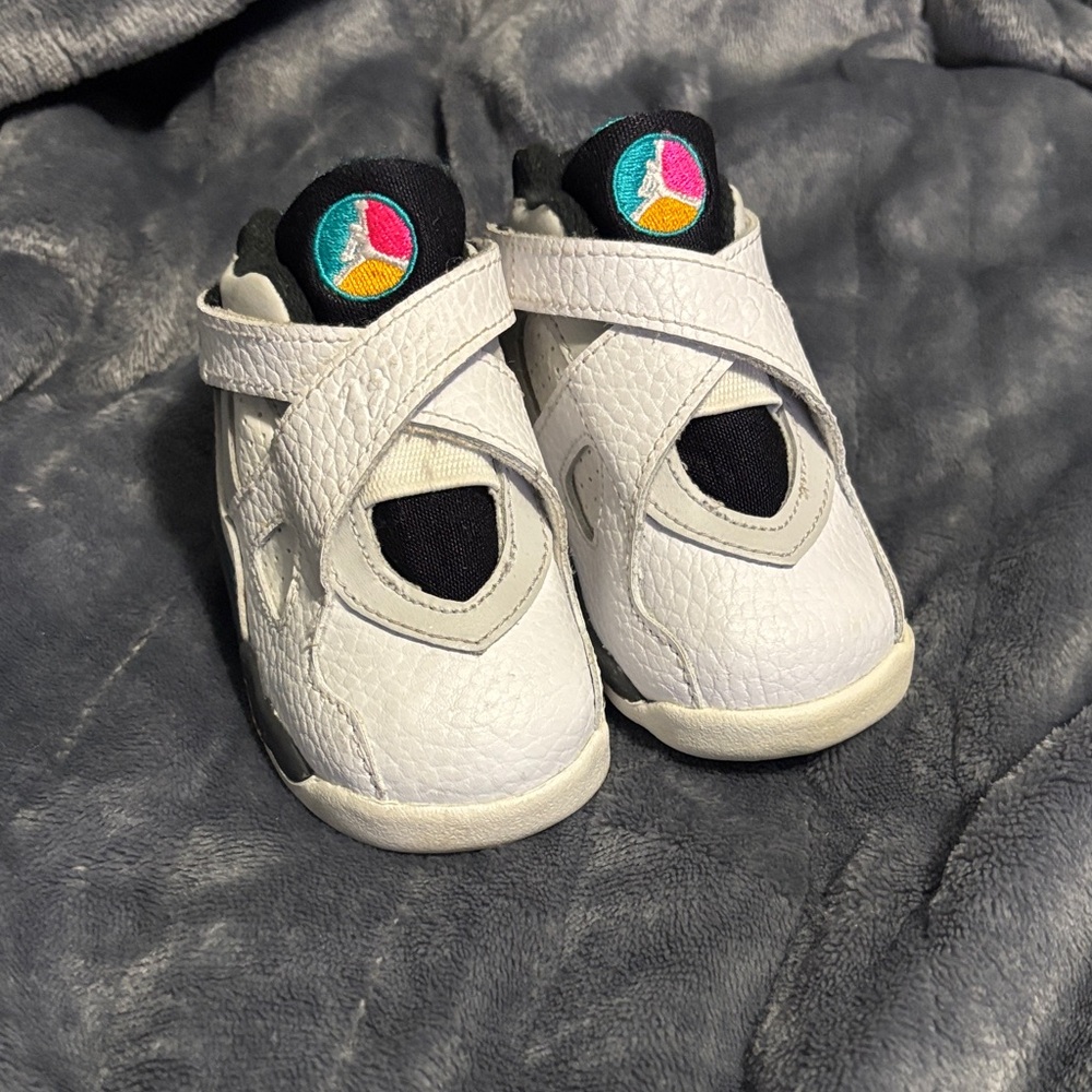 Jordan 8 Retro South Beach White and Black Baby Sneakers